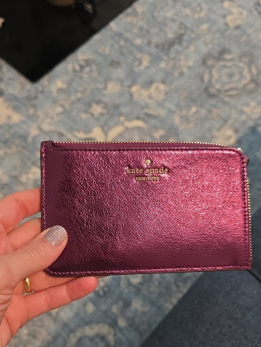kate spade Metallic Magenta Zip Card Case